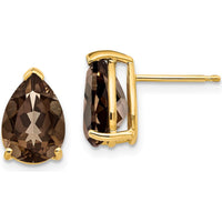 14K Yellow Gold Smoky Quartz Pear Shape Stud Earrings - 1.72 Carat Total Gemstone Weight by Monteluci Fine Jewelry