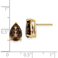 14K Yellow Gold Smoky Quartz Pear Shape Stud Earrings - 1.72 Carat Total Gemstone Weight by Monteluci Fine Jewelry