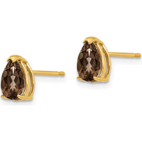 14K Yellow Gold Smoky Quartz Pear-Shaped Stud Earrings with Checkerboard Cut - 0.63 Carat Total Gemstone Weight by Monteluci Fine Jewelry