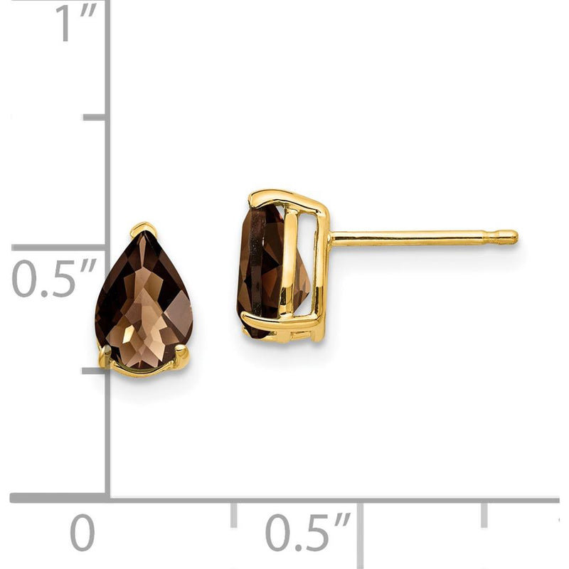 14K Yellow Gold Smoky Quartz Pear-Shaped Stud Earrings with Checkerboard Cut - 0.63 Carat Total Gemstone Weight by Monteluci Fine Jewelry