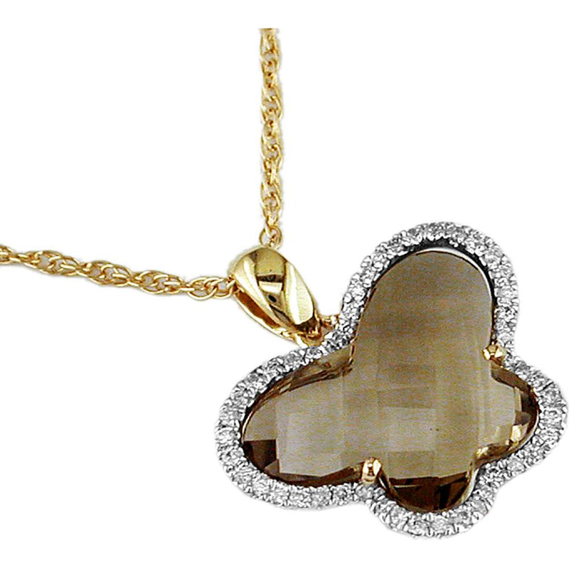 14K Yellow Gold Smoky Quartz Pendant with Round Diamond Halo - 1.14 Carats Total Gem Weight