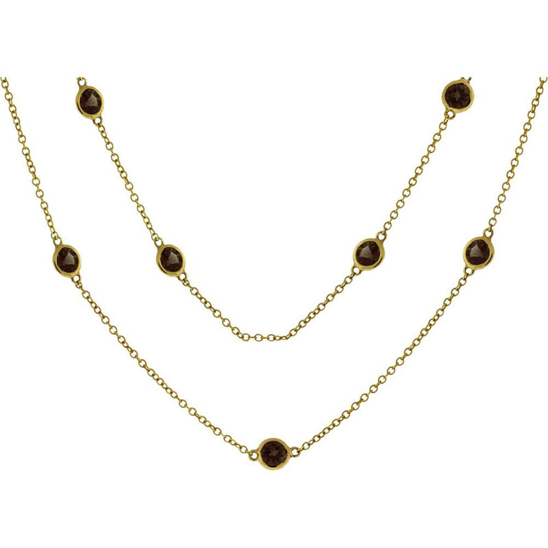 14K Yellow Gold Smoky Quartz Station Necklace with Round 6.90 Carats Total Carat Weight