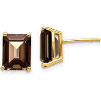 14K Yellow Gold Smoky Quartz Stud Earrings with 2 Carats of Emerald-Cut Brown Quartz by Monteluci Fine Jewelry