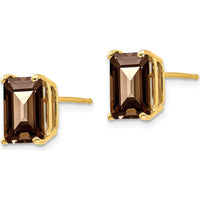 14K Yellow Gold Smoky Quartz Stud Earrings with 2 Carats of Emerald-Cut Brown Quartz by Monteluci Fine Jewelry