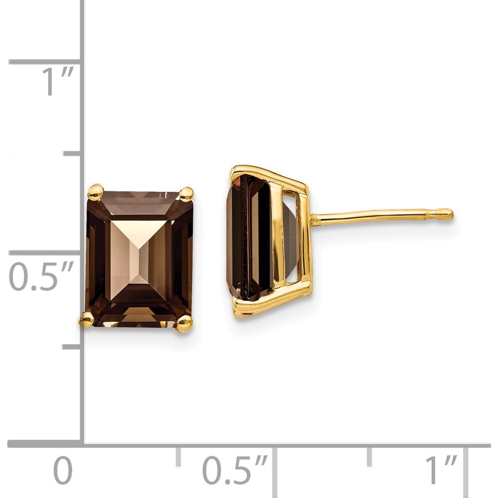 14K Yellow Gold Smoky Quartz Stud Earrings with 2 Carats of Emerald-Cut Brown Quartz by Monteluci Fine Jewelry