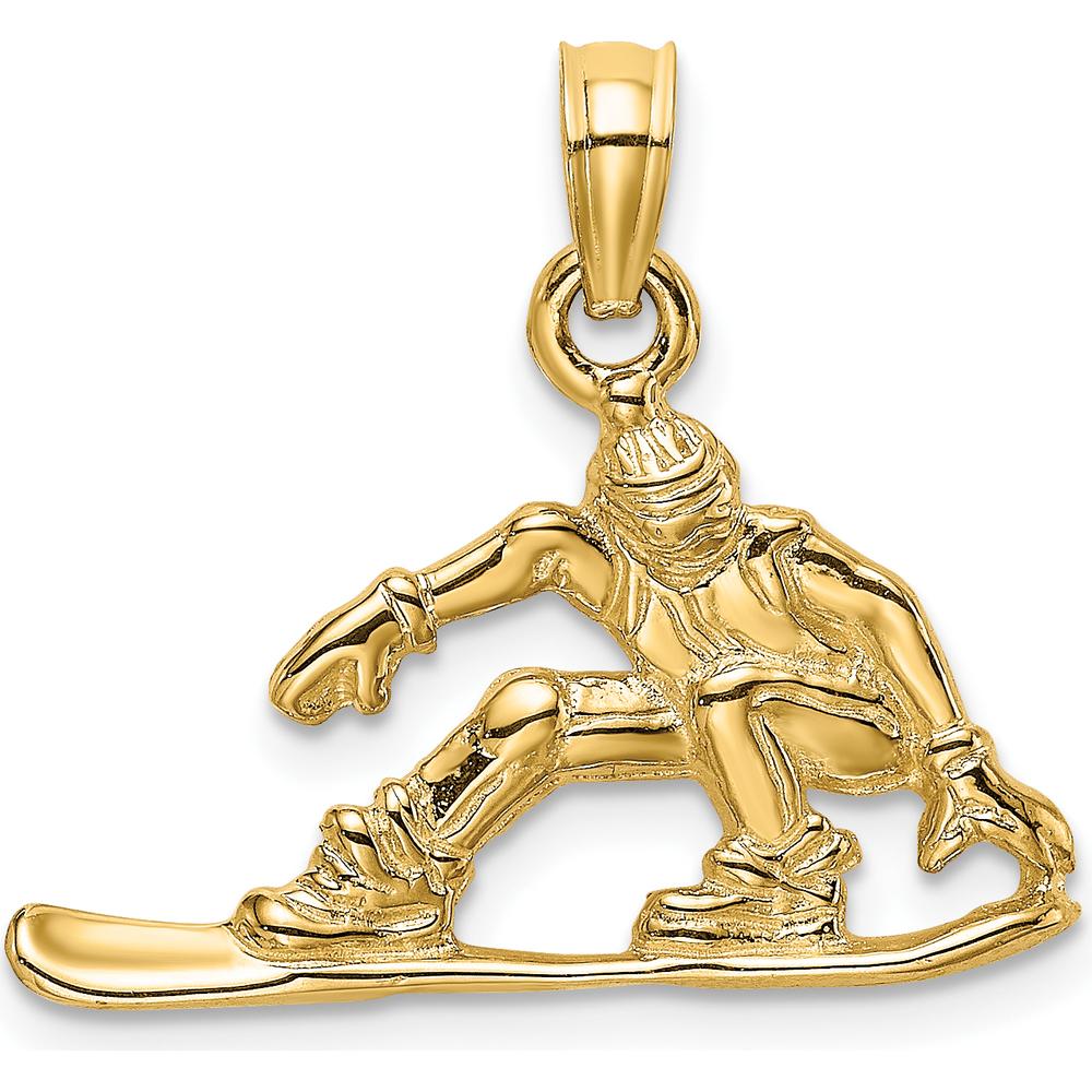 14K Yellow Gold Snowboarder Charm Pendant with Textured Finish - 12.6mm Length by Oro Pregiato