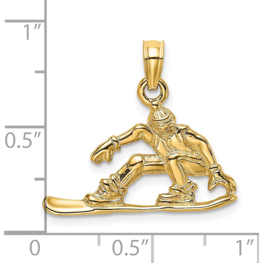 14K Yellow Gold Snowboarder Charm Pendant with Textured Finish - 12.6mm Length by Oro Pregiato