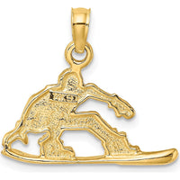 14K Yellow Gold Snowboarder Charm Pendant with Textured Finish - 12.6mm Length by Oro Pregiato