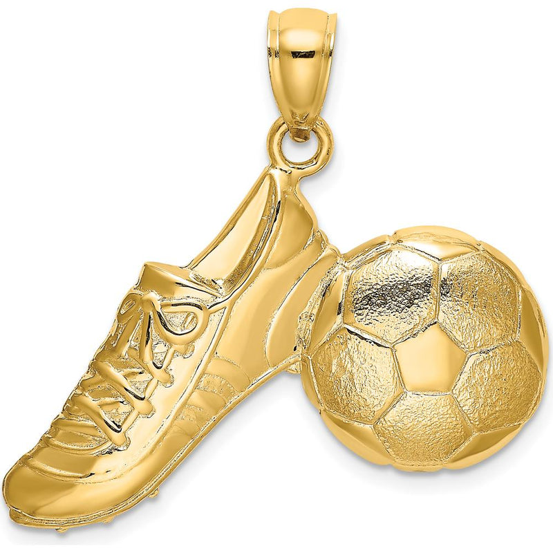 14K Yellow Gold Soccer Ball and Shoe Charm - Polished Finish, 16.7mm Length, 29.5mm Width by Oro Pregiato