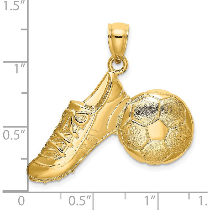 14K Yellow Gold Soccer Ball and Shoe Charm - Polished Finish, 16.7mm Length, 29.5mm Width by Oro Pregiato