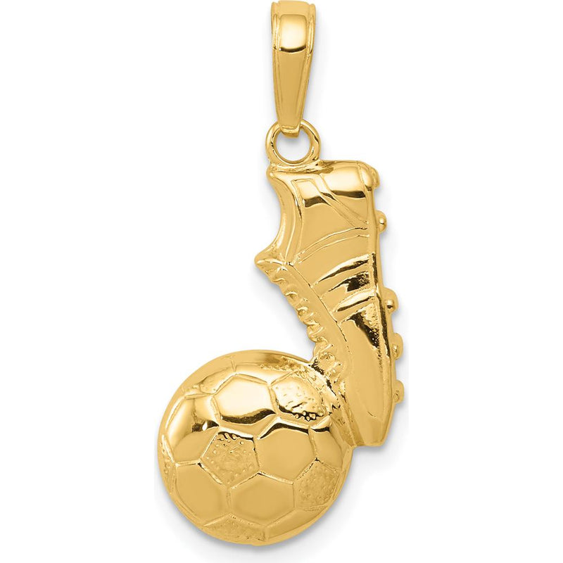 14K Yellow Gold Soccer Ball and Shoe Pendant - Textured Polished Design by Oro Pregiato