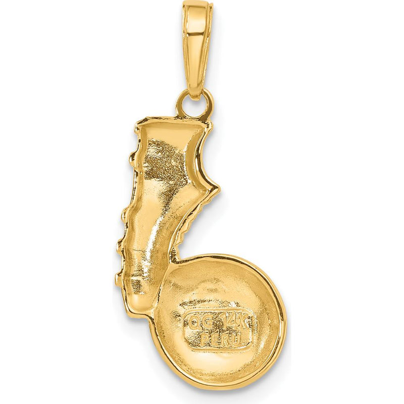 14K Yellow Gold Soccer Ball and Shoe Pendant - Textured Polished Design by Oro Pregiato