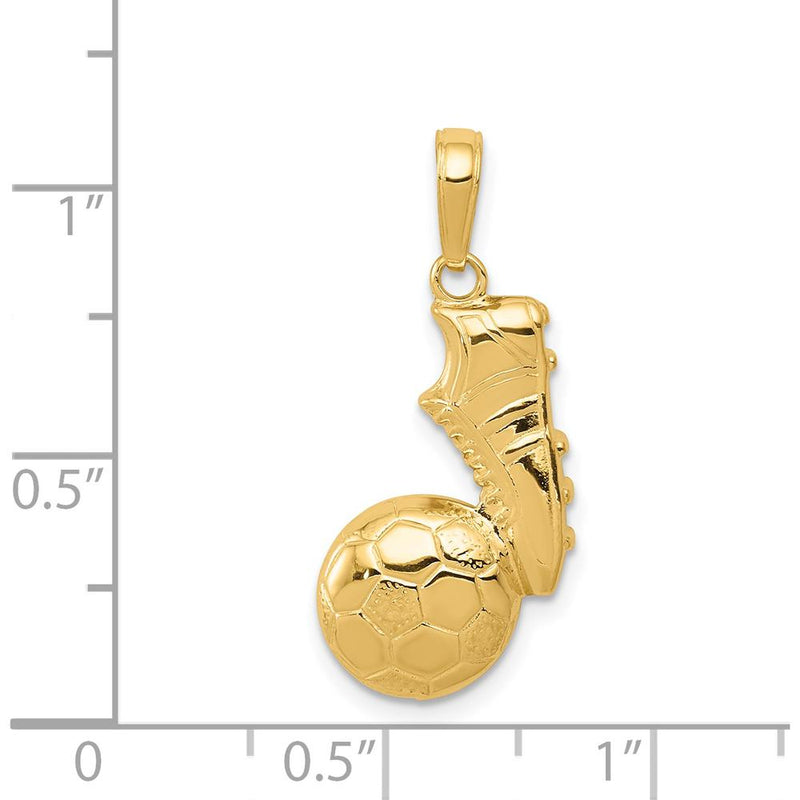 14K Yellow Gold Soccer Ball and Shoe Pendant - Textured Polished Design by Oro Pregiato