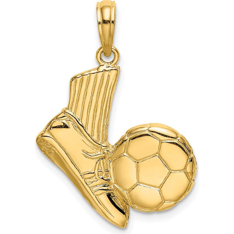 14K Yellow Gold Soccer Shoe Kicking Ball Pendant Charm - Polished Finish by Oro Pregiato