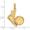 14K Yellow Gold Soccer Shoe Kicking Ball Pendant Charm - Polished Finish by Oro Pregiato