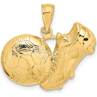 14K Yellow Gold Soccer Shoe Kicking Ball Pendant Charm - Textured Sports Jewelry by Oro Pregiato