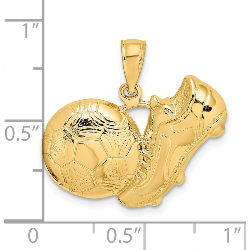 14K Yellow Gold Soccer Shoe Kicking Ball Pendant Charm - Textured Sports Jewelry by Oro Pregiato