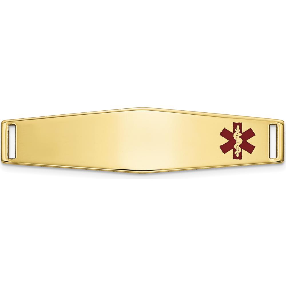 14K Yellow Gold Soft Diamond Shape Medical ID Plate with Red Epoxy Enamel - Engravable Medical Alert Charm by Oro Pregiato