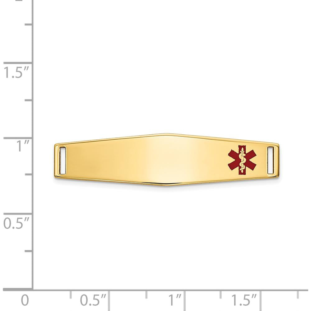 14K Yellow Gold Soft Diamond Shape Medical ID Plate with Red Epoxy Enamel - Engravable Medical Alert Charm by Oro Pregiato