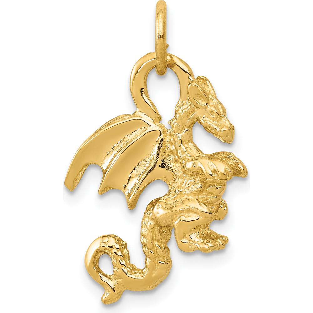14K Yellow Gold Solid 3D Dragon Charm - Bold Mythical Pendant for Men by Oro Pregiato