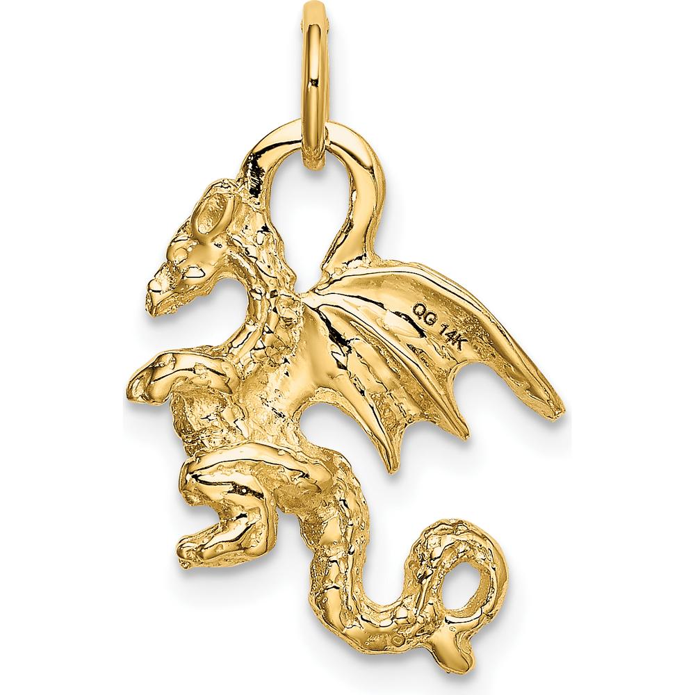 14K Yellow Gold Solid 3D Dragon Charm - Bold Mythical Pendant for Men by Oro Pregiato