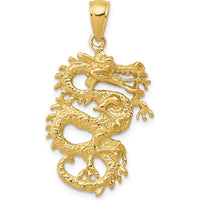 14K Yellow Gold Solid 3D Dragon Pendant - 31mm Length by Oro Pregiato