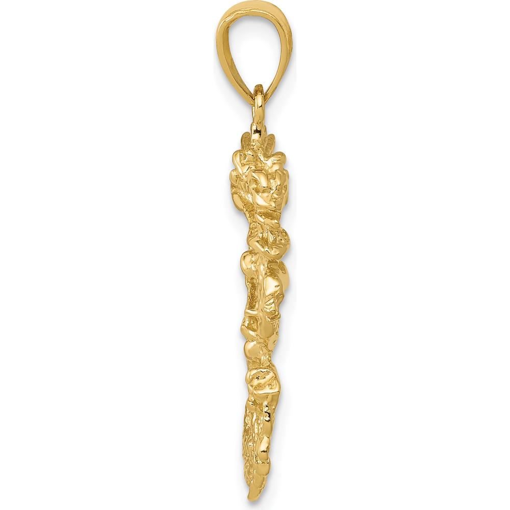 14K Yellow Gold Solid 3D Dragon Pendant - 31mm Length by Oro Pregiato