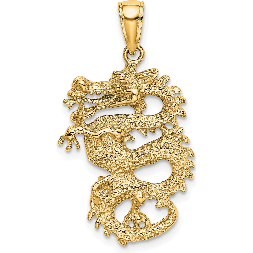14K Yellow Gold Solid 3D Dragon Pendant - 31mm Length by Oro Pregiato