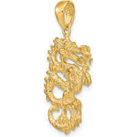14K Yellow Gold Solid 3D Dragon Pendant - 31mm Length by Oro Pregiato