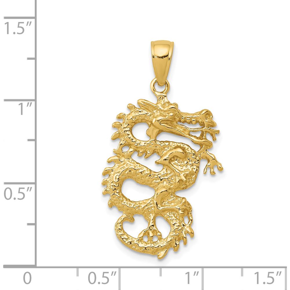 14K Yellow Gold Solid 3D Dragon Pendant - 31mm Length by Oro Pregiato