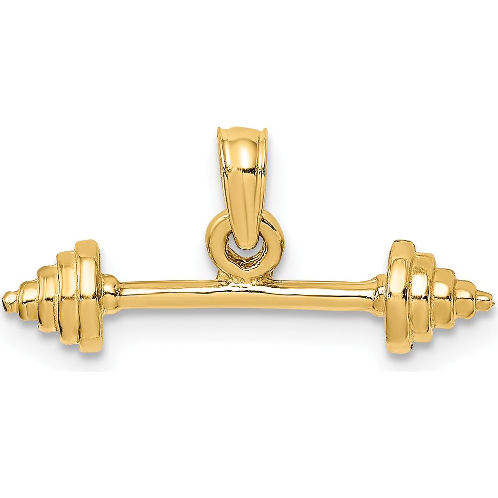 14K Yellow Gold Solid 3D Dumbbell Charm Pendant - Polished Finish by Oro Pregiato