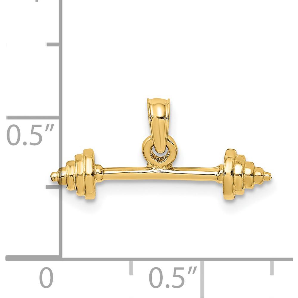 14K Yellow Gold Solid 3D Dumbbell Charm Pendant - Polished Finish by Oro Pregiato