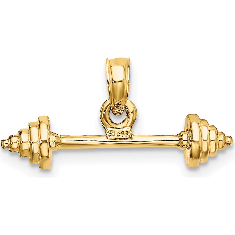 14K Yellow Gold Solid 3D Dumbbell Charm Pendant - Polished Finish by Oro Pregiato