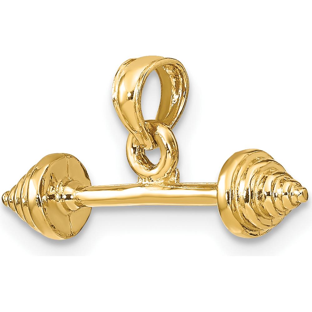 14K Yellow Gold Solid 3D Dumbbell Charm Pendant - Polished Finish by Oro Pregiato