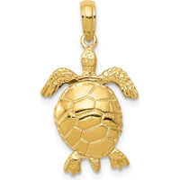14K Yellow Gold Solid 3D Turtle Pendant with Moveable Head and Legs - Textured and Polished Finish by Oro Pregiato