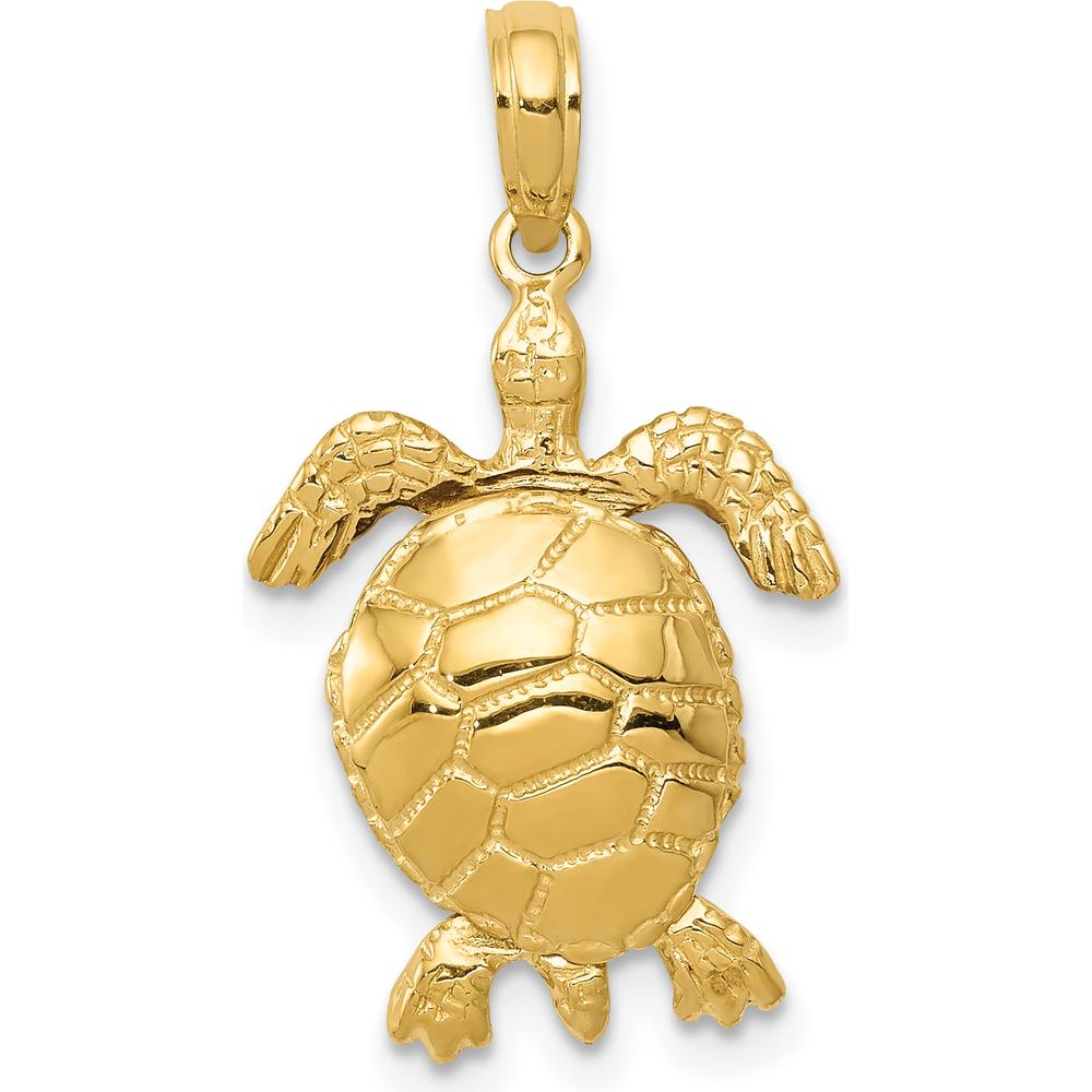 14K Yellow Gold Solid 3D Turtle Pendant with Moveable Head and Legs - Textured and Polished Finish by Oro Pregiato