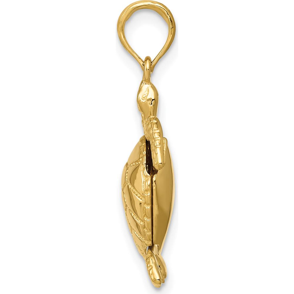 14K Yellow Gold Solid 3D Turtle Pendant with Moveable Head and Legs - Textured and Polished Finish by Oro Pregiato