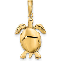 14K Yellow Gold Solid 3D Turtle Pendant with Moveable Head and Legs - Textured and Polished Finish by Oro Pregiato