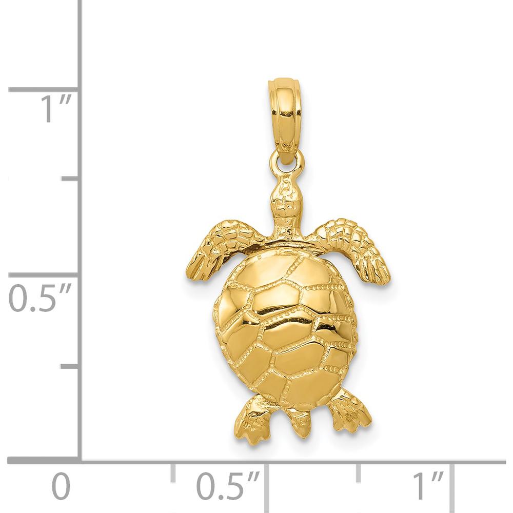 14K Yellow Gold Solid 3D Turtle Pendant with Moveable Head and Legs - Textured and Polished Finish by Oro Pregiato