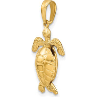 14K Yellow Gold Solid 3D Turtle Pendant with Moveable Head and Legs - Textured and Polished Finish by Oro Pregiato