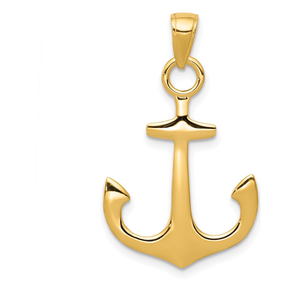 14K Yellow Gold Solid Anchor Pendant - 31mm Length by Oro Pregiato