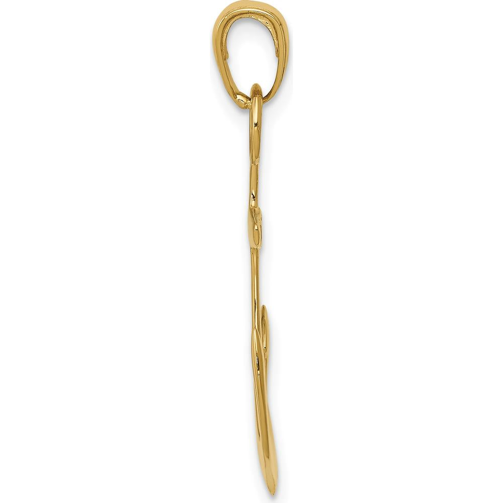 14K Yellow Gold Solid Anchor Pendant - 31mm Length by Oro Pregiato