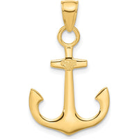 14K Yellow Gold Solid Anchor Pendant - 31mm Length by Oro Pregiato