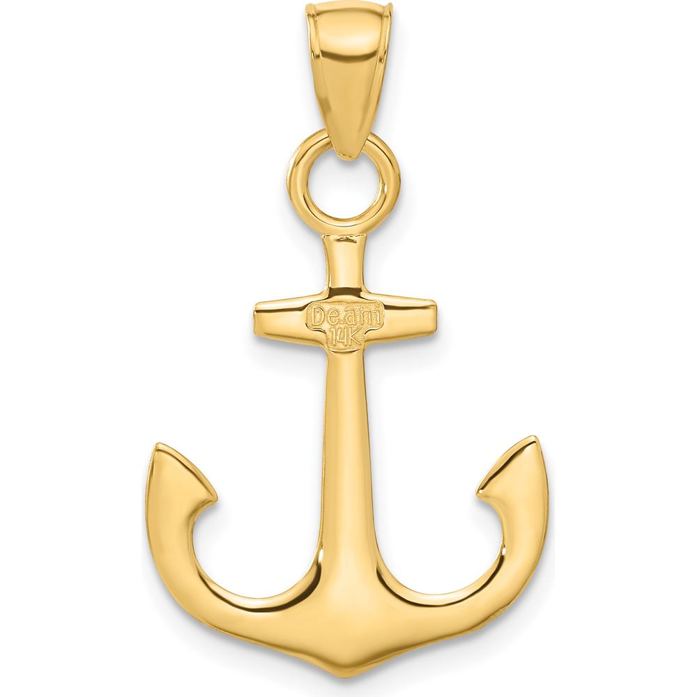 14K Yellow Gold Solid Anchor Pendant - 31mm Length by Oro Pregiato