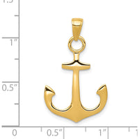 14K Yellow Gold Solid Anchor Pendant - 31mm Length by Oro Pregiato