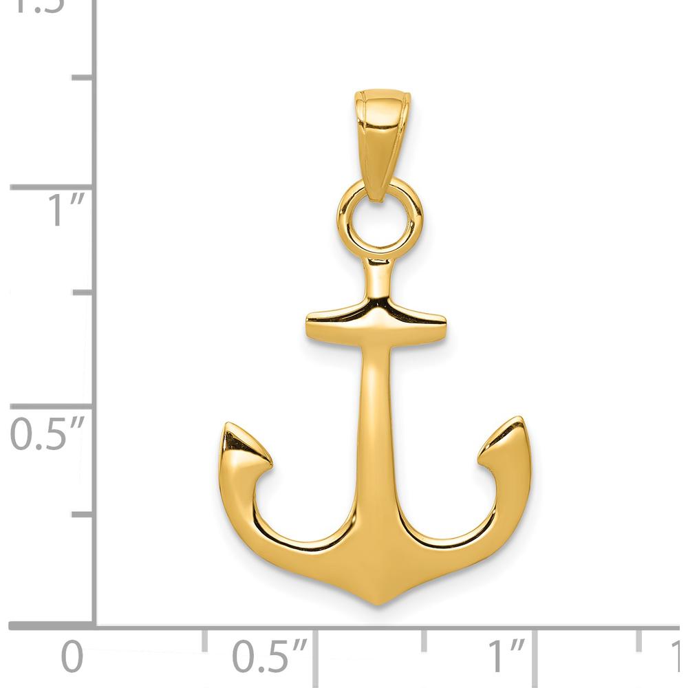 14K Yellow Gold Solid Anchor Pendant - 31mm Length by Oro Pregiato