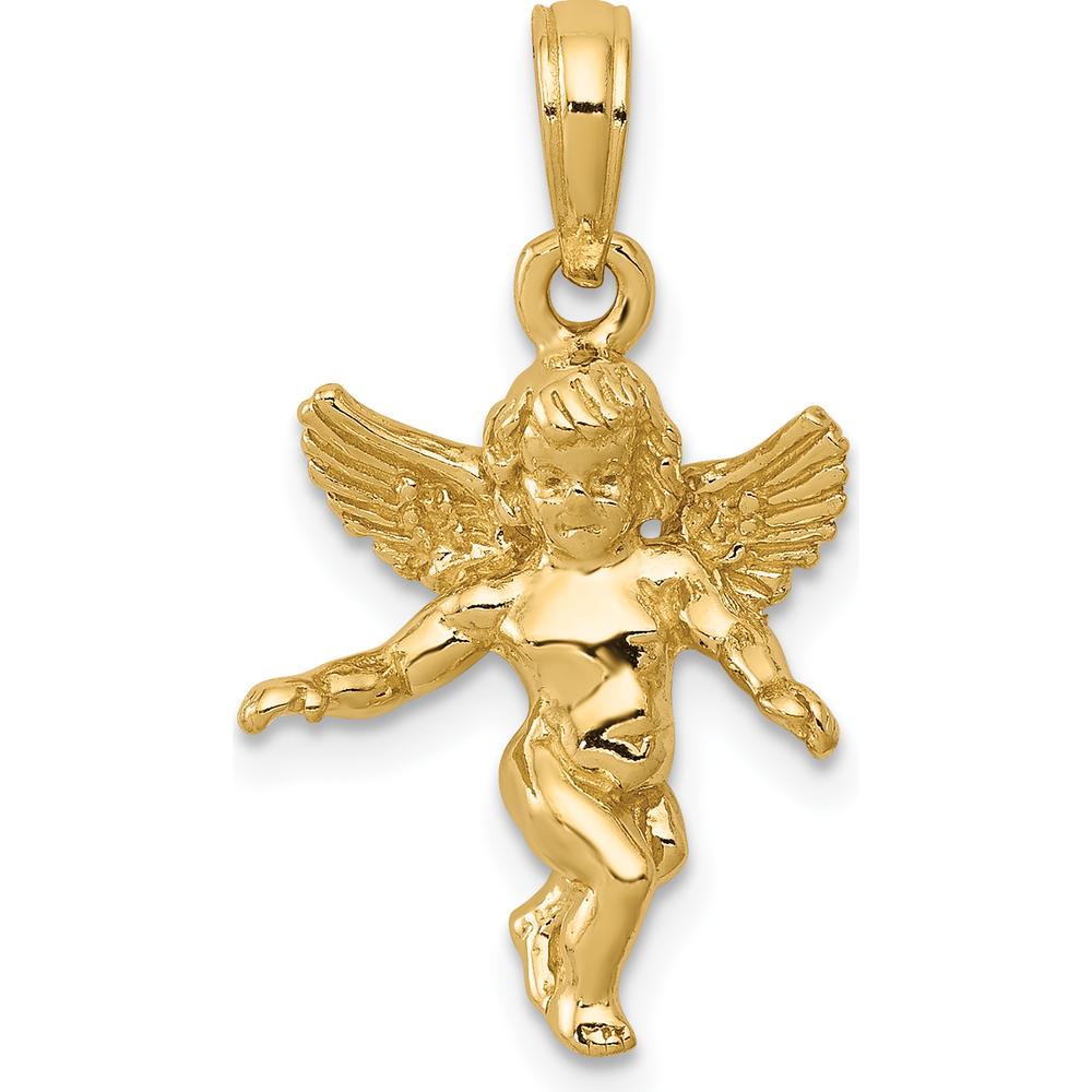 14K Yellow Gold Solid Angel Pendant - Polished Finish by Oro Pregiato
