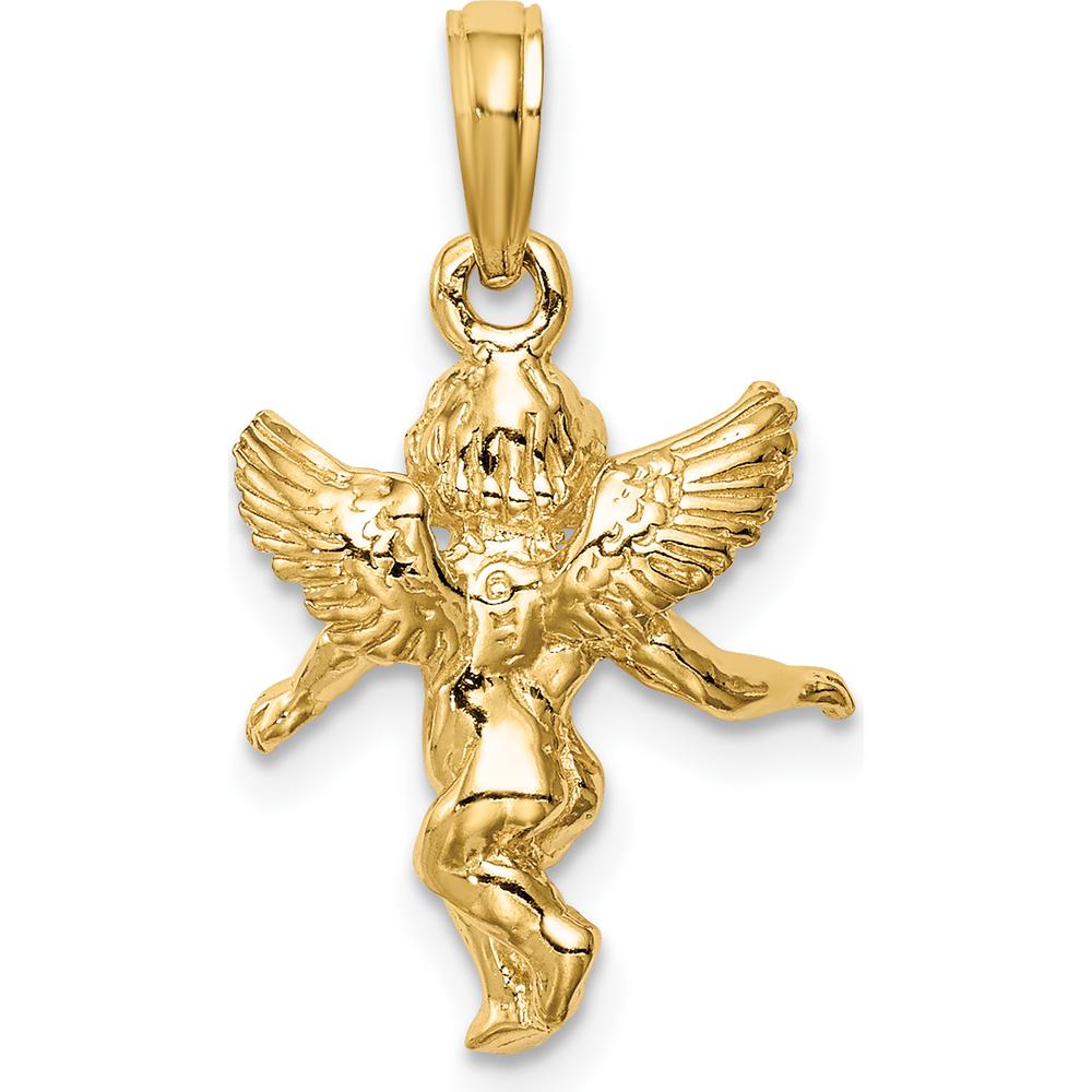 14K Yellow Gold Solid Angel Pendant - Polished Finish by Oro Pregiato