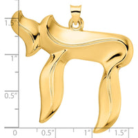 14K Yellow Gold Solid Chai Symbol Pendant - 45mm Length by Oro Pregiato
