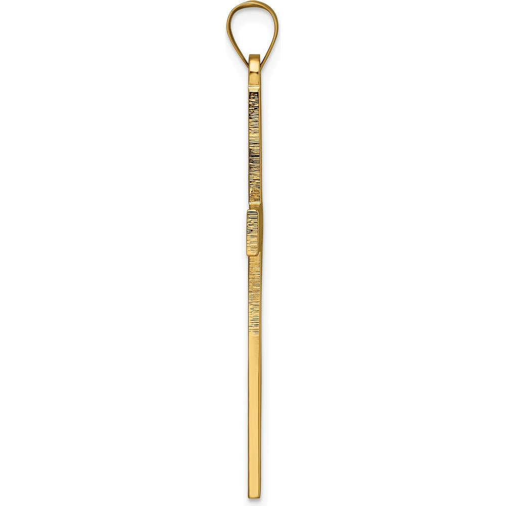 14K Yellow Gold Solid Cross Pendant with Polished and Striped Line Design - 47.27mm Length by Oro Pregiato